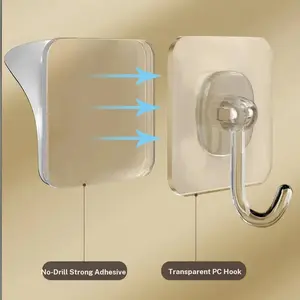 HAYAN Transparent Hook Multifunctional No-Drill Strong Adhesive Hook Rotating Door Back Kitchen Coat Hook