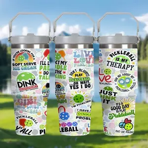 1pc 30oz Stainless Steel Coffee Mug with Lid, Tennis & Pickleball Design, Dual Wall Insulated Travel Cup, Leak-Proof, Outdoor Festivals
