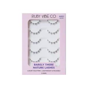 [RUBY VIBE CO] Light Flutter BL002 Ultra-Natural Clear Band Lashes Feather-Light Soft Definition 5 Pairs Barely There Nature Lashes for Work School Brunch Makeup-Free Days