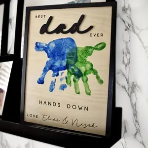 Father's Day DIY Handprint Plaque (Handprint to be added by you; actual product does not include the handprint design) — Picture Frame Ornament | Desktop Decoration | The Perfect Gift for Dad, Pops, Daddy, or Grandpa（With Base）