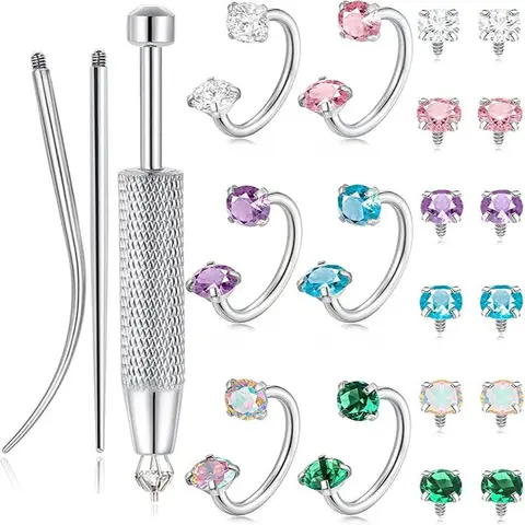 6PCS Stainless Steel Geometric CZ Nose Ring Set, 8mm Horseshoe Hoop Jewelry, Hypoallergenic Nose Ring Accessories for Women, Trendy Everyday Wear Gift