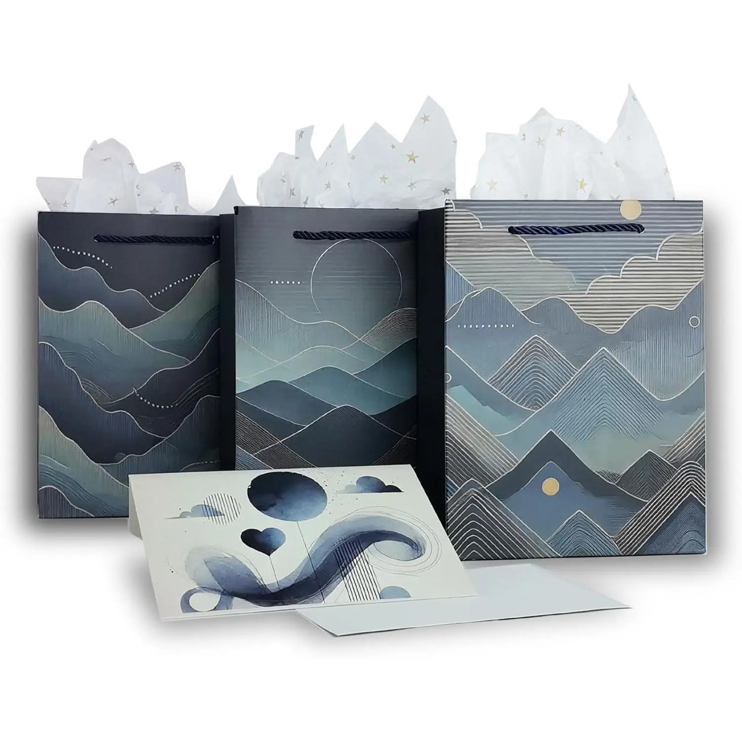 CutieKeeLoo 3 Pack Gift Bags Set with 3 Cards, Envelopes & Tissue Paper - 7.1"x9.4"x4" Reusable Neutral Packaging for Holiday Gifting, Thanksgiving, Formal/Casual Contexts (Home & Festive Party Supplies), Fathers Day, Thanks Giving, 3 Envelopes