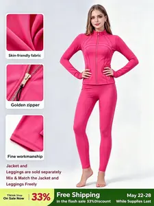 Free shiping！Golden Zipper Women Two Piece Tracksuit, Soft Brushed Long Sleeve Jacket with Thumbholes and High Waist Leggings, Casual Sports Outfit with Golden Zippers Pockets, Buttery Soft Stretchy Breathable Skin Friendly for Daily Workout & Daily Wear