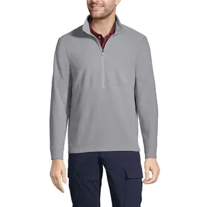 Lands' End Men's Thermacheck 100 Fleece Quarter Zip Pullover Top - Medium - Harbor Gray