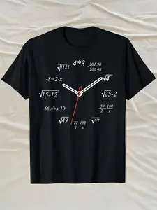 Men'S Math Clock T-Shirt - Fun & Quirky Design with Pi, Sigma, Delta & More - Soft Cotton Fabric, Short Sleeve, Round Neck - Perfect for Teachers, Students & Math Enthusiasts, Educational Apparel, All-Season Casual Wear for Sports Fans| Playful Design Te