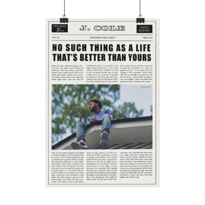 J. Cole Love Yourz Poster Vintage Newspaper Style Rap Music Lyric Wall Art Print Retro 2014 Forest Hills Drive Album Cover Decor College Dorm Room Aesthetic Poster Gift