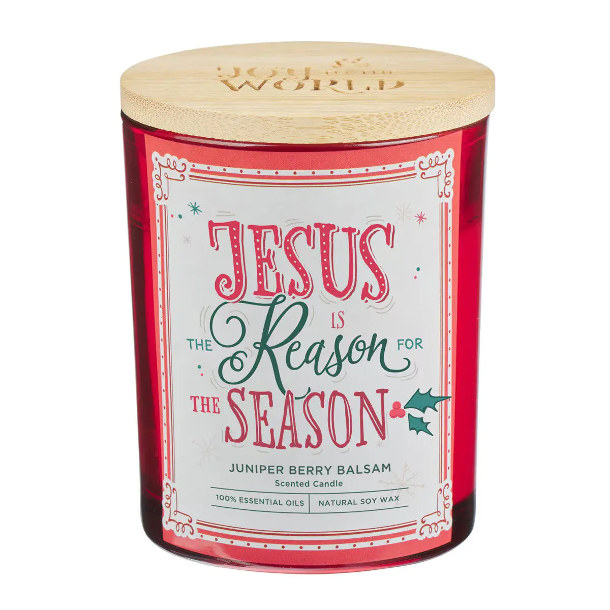 Jesus is the Reason Scented Berry Fragrance Candle in Glass Jar - Bamboo Accent, Decor Piece with Warm Light for Home Supplies