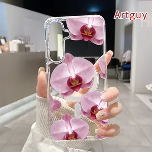 Orchid Elegance Bloom Pattern Magnetic Phone Case for Samsung Galaxy S26 Edge S23 Ultra S24 Plus FE S25 S22+ Anti-Yellowing Shockproof Lightweight Transparent Acrylic Large Hole Soft Cover Supports Wireless Charging