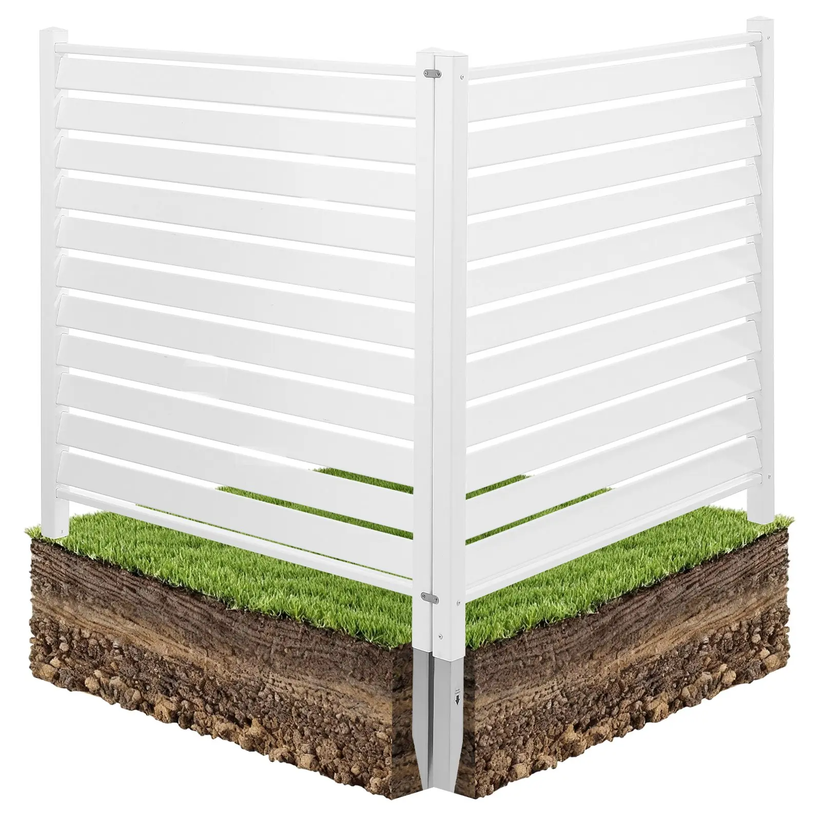 VEVOR 2-Panel PVC Vinyl Privacy Fence, 48x48in Weatherproof Outdoor Panel with 19.7in Ground Stakes, Easy to Install, Keeps Outdoor Spaces Private for A/C Units, Trash Cans, 19.7 In Ground Stakes, 2 Panels, 48 X 48 Inch
