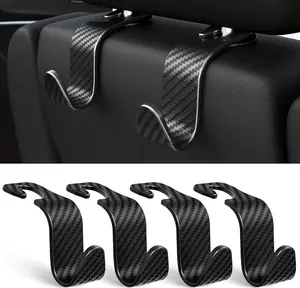 Car Headrest Hooks 4 Pack, Heavy Duty Seat Back Organizer for Bags, Purses, Groceries & Coats, 360° Rotating, 55lbs Capacity, Black Checkered