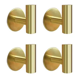 4Pcs Adhesive Hooks - Gold Brushed Gold Towel Hooks, Stainless Steel Stick on Wall Hooks Holder for Hanging Robe Sponges in Bathroom and Bedroom Bathroom Accessories - Home Improvement.