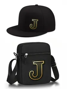 Men’s Baseball Caps & Crossbody Bags Set, J Letter Pattern, Adjustable Slim Fit Design, Streetwear Style Outdoor Sports Accessory Gift