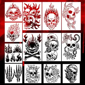13-Piece Skull Painting Stencil Set PET Hollow Tracing Template for DIY Graffiti Spray Painting Art Projects Artwork