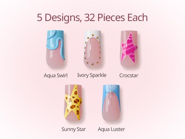 BTArtboxnails x LongHairPrettyNails press on nails Square Almond Oval and Stiletto press on nails with 5 desgins,32 pcs Each