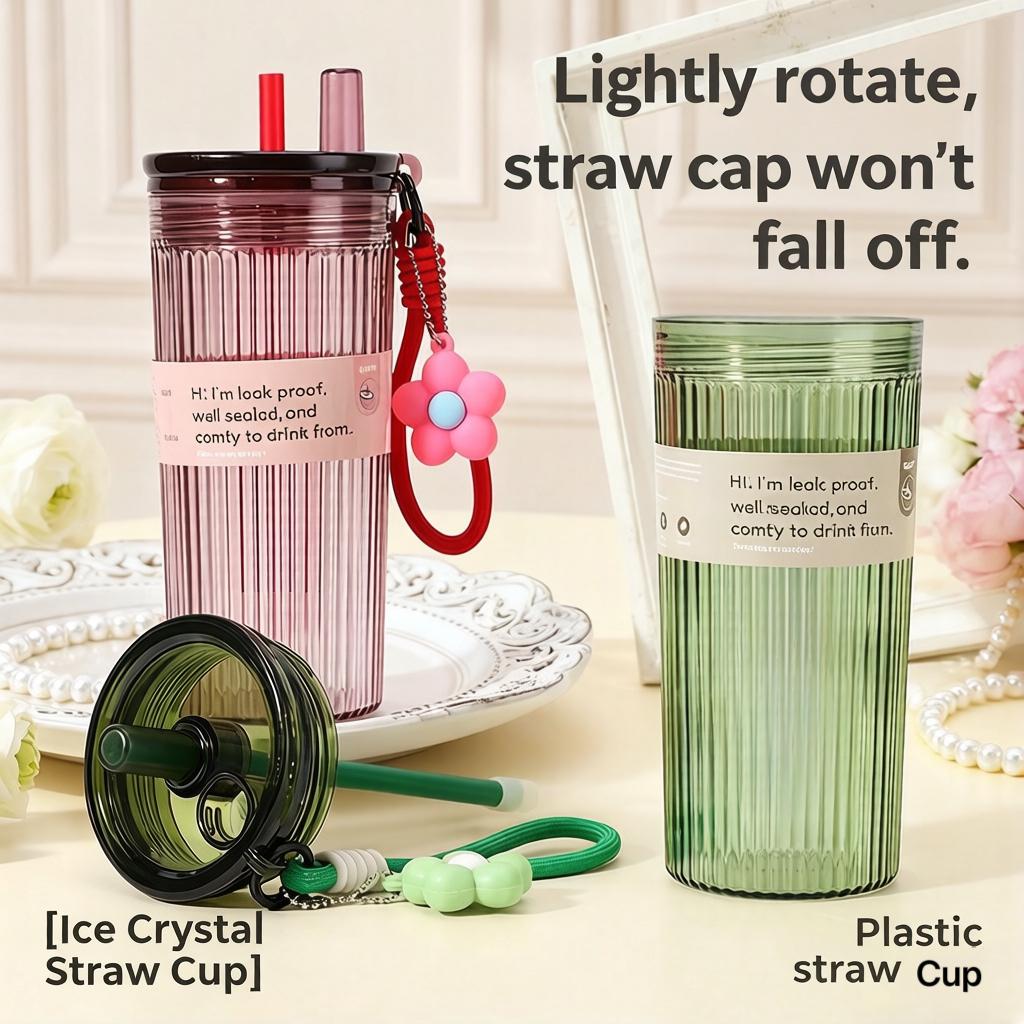 Ins Style Aesthetic Double-Wall Straw Cup, BPA-Free Food-Grade, Heat-Resistant Coffee Tumbler for Women, Large Capacity Leak-Proof Water Bottle with Strap, Summer Iced Coffee Travel Mug, Reusable Juice Cup for Office, School, Commute, Outdoor