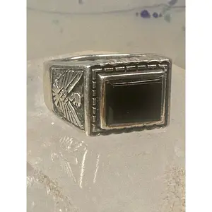 Onyx ring thunderbird size 11 southwestern biker band sterling silver men