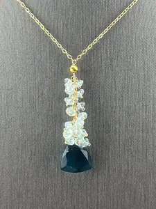 Blue Topaz · Aquamarine · Trillion Cut Necklace · 14K Gold Filled · Gemstone Cluster · Handmade · Gift for Her