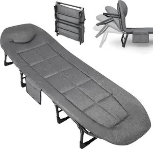 GAOMON 79" Portable Folding Bed with Cushion and Pillow, Camping Cot for Adults with Supports 500 Lbs, Lightweight Tent Cot for Patio Beach Indoor Outdoor, Grey