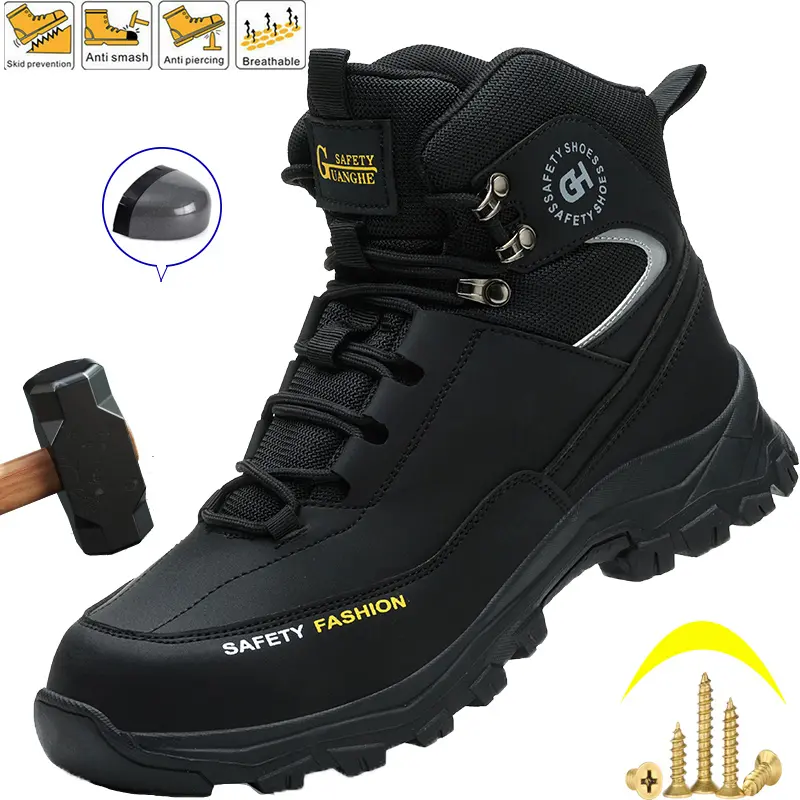 New Safety Shoes Men Anti-smash Anti-puncture Work Shoes Fashion Men Sport Shoes Security Protective Boots Men Indestructible Shoes Mens steel toe work boots Construction Work Shoes