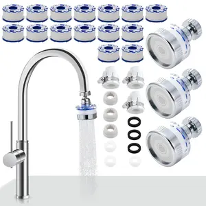 3 Pack Sink Water Filter Faucet, 360? Rotating Faucet-Mount Water Purifier with 15 Filter Cartridges, Removes Chlorine, Fluoride & Heavy Metals from Hard Water for Kitchen & Bathroom