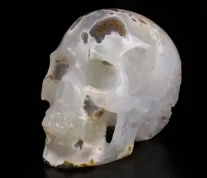 4.7" Agate Geode Carved Crystal Skull, Realistic, Crystal Healing