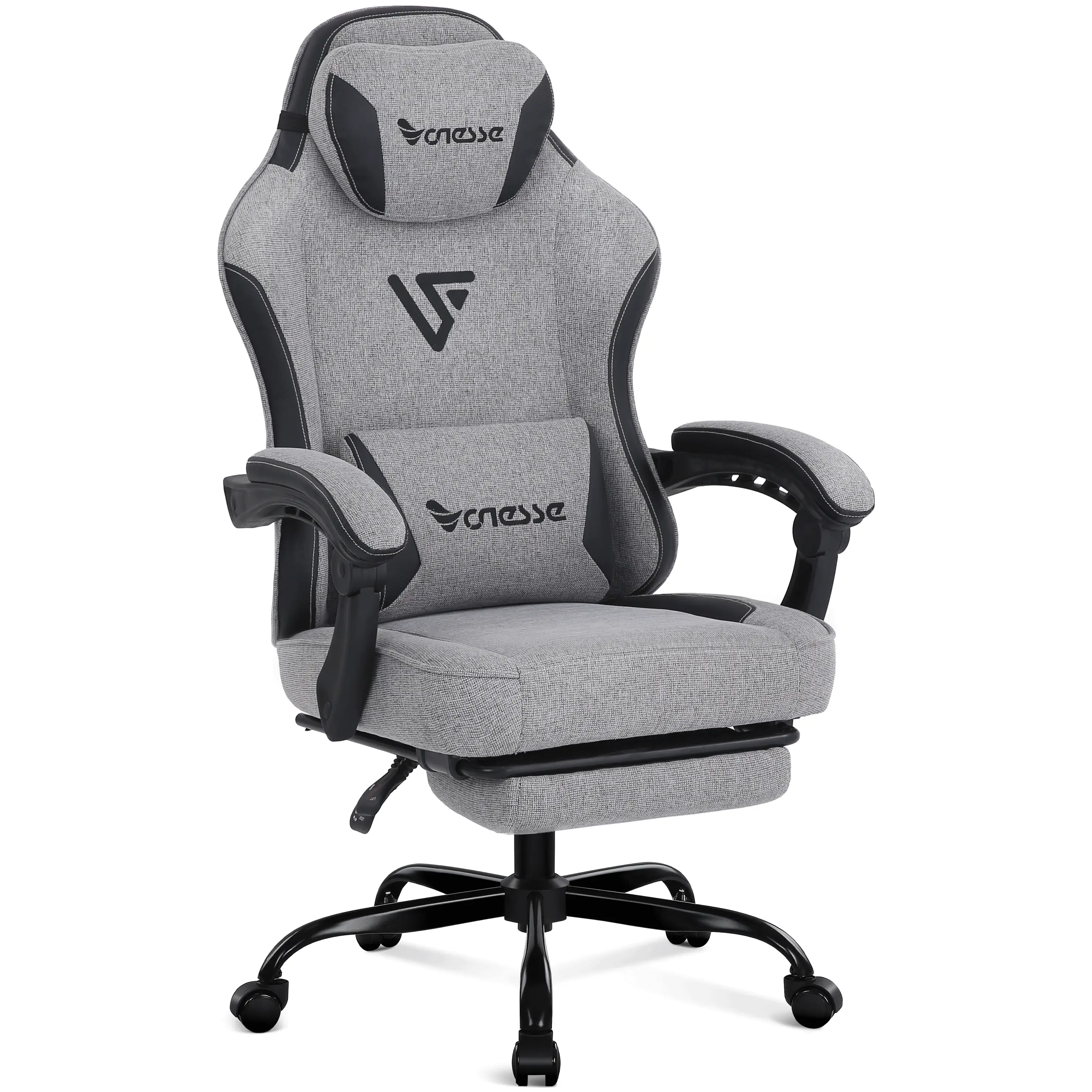 Vonesse Gaming Chair, Computer Chair Fabric with Pocket Spring Cushion, Office Chair with Footrest and Massage Lumbar Support, Reclining Gaming Chairs
