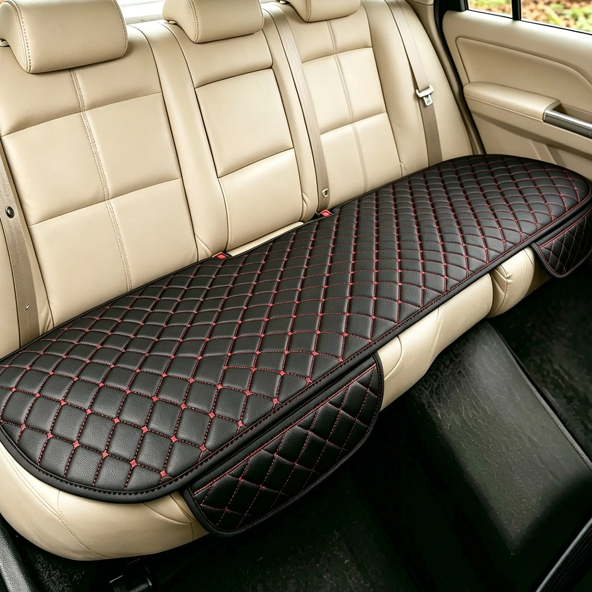 Universal Rear Seat Cover Car Accessory - Small Diamond Patterned Cushion, Waterproof, Stain-Proof, Anti-Slip, Soft, Breathable, Easy to Clean, Fits All Vehicle Types, Anti-Slip Waterproof & Rear Seat Covers, Car Accessories, Seat Covers For Cars