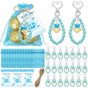 Creative Baby Shower-Themed Baby Foot Keychain Bead Chain Set: Baby Shower Party Decorations, Full Moon Gift Bag Ornaments and Hangings (10 bead chain keychains, 10 tulle bags, 10 tags, 1 bundle of jute twine)