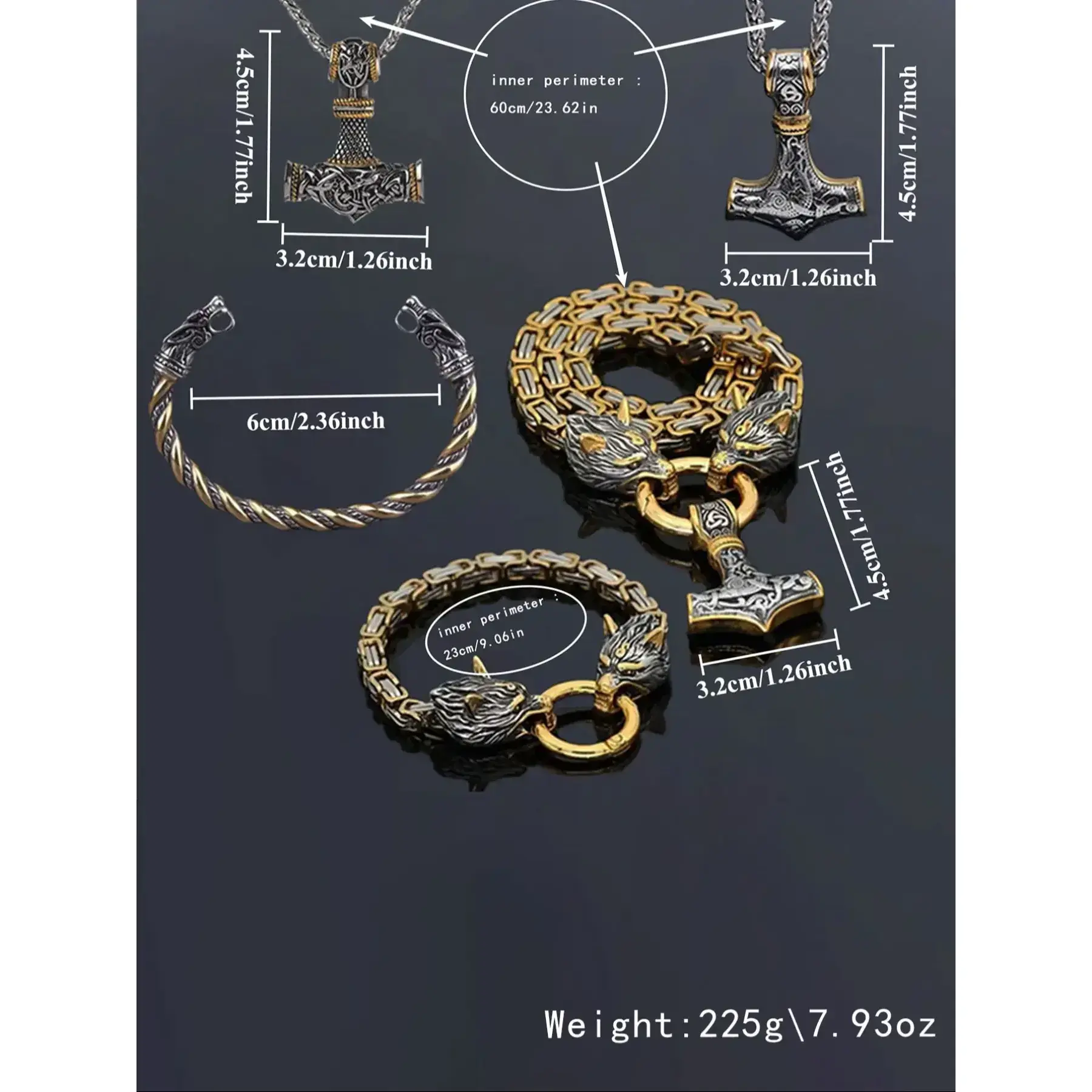 Vintage Viking Wolf Head Necklace Bracelet Set, Punk Gothic Style, Fashion Jewelry for Women & Men, Party Accessories, Gift Ideas, Couple Jewelry Set Vintage Viking Wolf Head Necklace Bracelet Set, Punk Gothic Style, Fashion Jewelry for Women & Men, Party Accessories, Gift Ideas, Couple Jewelry Set