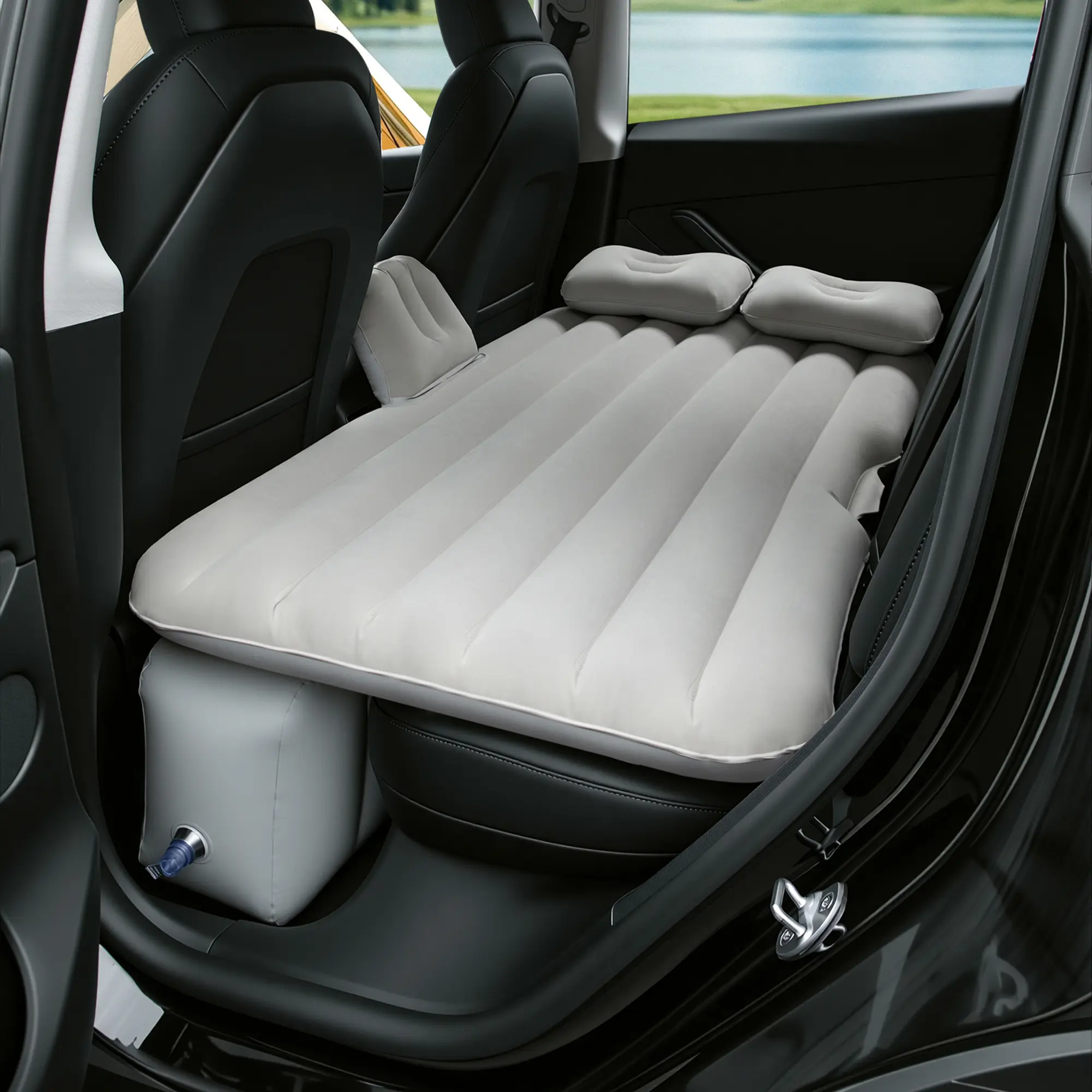 Inflatable Car Air Mattress Back Seat Bed with Air Pump,Thickened Portable Car Travel Sleeping Camping Air Mattress Blow Up Bed for Car Universal SUV Quick Inflate Airbeds