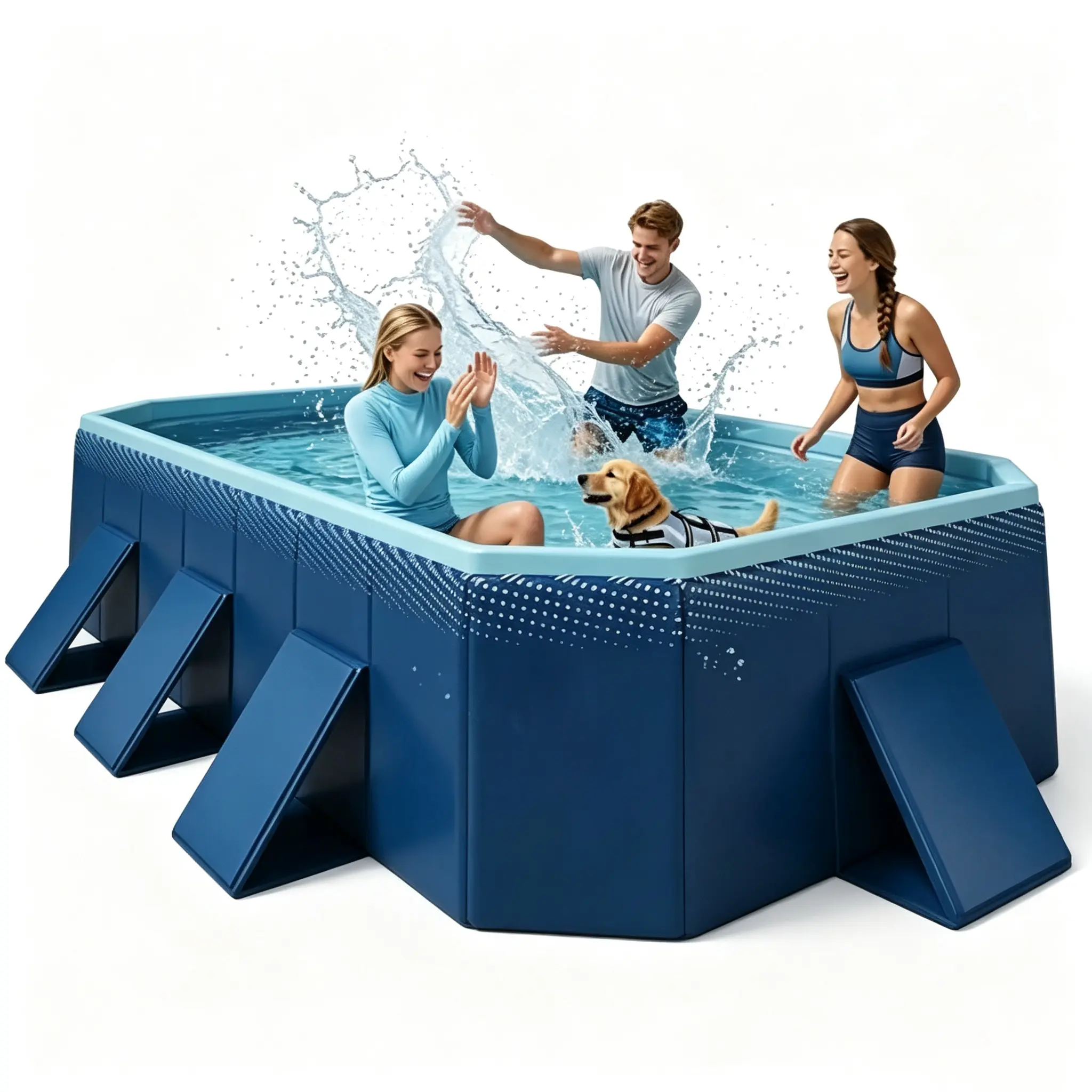 118 Inch Adult Hard Shell Foldable Pool, 3.0m Non-Inflatable PVC Outdoor Lounge Pool, No Pump Required Sturdy & Space-Saving, Backyard Summer Cooling for Relaxation