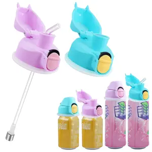 Manual Easy-to-Use Can Lid with Straw Airtight Leakproof for Beverage Cans Reusable Easy to Clean Colors Blue Pink Perfect Gift for Family Ideal for Halloween Christmas