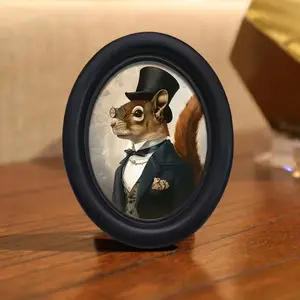 1count， Mr. Pine Victorian Wall Art - Vintage Animal Wall Art - Wooden Decorative Signage (5.25 * 4.16), Oval Animal Art, Oval Wall Decoration, Halloween Decoration, Christmas Decoration