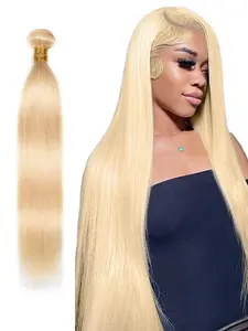 Blonde Human Hair Bundle, 14-26 Inch 100% Unprocessed Brazilian Virgin Hair Straight Hair extension, Natural Looking Soft Weave Hair for Women #613