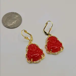 earrings fashion style red color BUDDHA gold-plated dangle earring