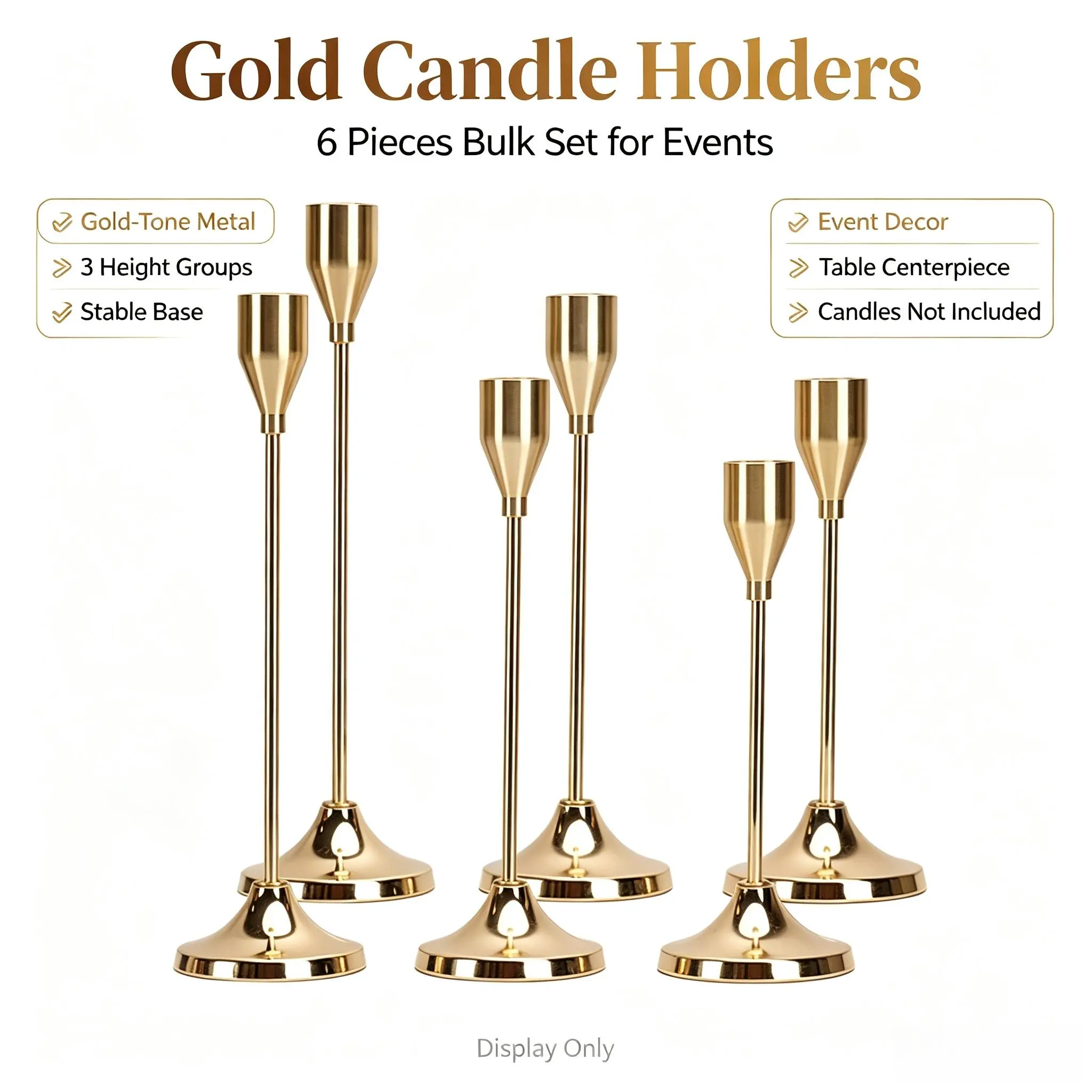 6-Piece Shiny Metal Candlestick Holder Set, Luxury Silver-Toned Candlestick Holders, Elegant Home Decor Centerpieces for Festivals & Special Occasions, Holders Shiny Metal Candlestick