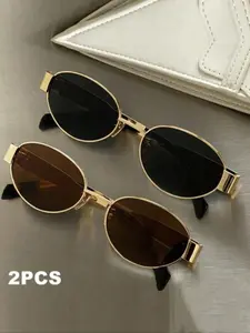 Unisex Metal Oval Frame Glasses, Fashion Retro Style Eyewear for Travel & Photography, Available in Single or Dual Pack, Trendy Vintage Sunglasses, Eye Safety