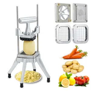 【GARVEE】Commercial Vegetable Fruit Chopper with 4 Stainless Steel Blades (1/4", 3/8", 1/2" & 6-Wedge Slicer), Heavy Duty French Fry Cutter Manual Dicer Slicer for Potato, Tomato, Onion and Cucumber