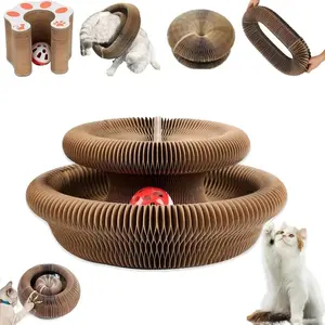 Cat Scratcher Toy, Foldable Interactive Cat Toy with Bell Ball, Durable Cardboard Scratching Board for Indoor Cats