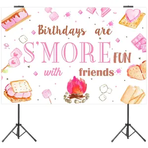 1Set Smores Party Decorations for Girls Pink Camping Birthday Backdrop Birthdays Are Smore Fun with Friends Backdrop Banner Photography Background for Girl Camping Campfire Birthday Party