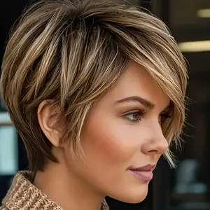 Real 2026 New Wholesale Human Hair Pixie Cut Wig - Natural Look & Easy to Style, 180% Density Rose Net Cap, Ombre Blonde (P4/27 Light Brown to Blonde), Secure Fit & Fullness for Everyday & Formal Events - Women's Short Hairstyle Wig