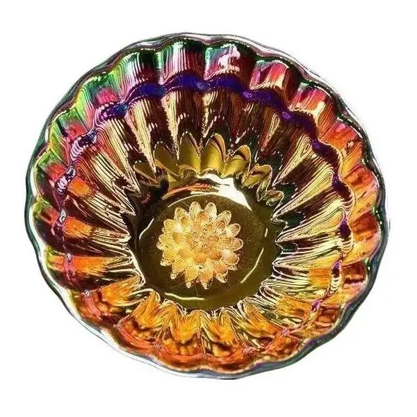 Jianzhan Intangible Cultural Heritage Handmade Ceramic Teacup - High-Temperature Fired, Gilded Lotus Design, Jade-Infused, Colorful Metamorphosis Finish, Luxury Traditional Chinese Collectible Gift Drinkware for Hot Drinks