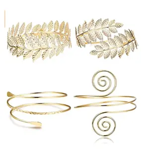 4Pcs Greek Goddess Headband & Arm Cuff Jewelry Set for Women, Roman Laurel Leaf Crown, Upper Arm Band Bracelet, Bridal Party Costume Accessories