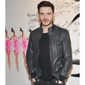 Richard Madden Classic Leather Jacket with Two Front Pockets