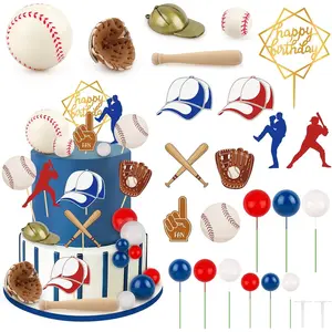 26Pcs Baseball Cake Decorations Set with Mini Balls, Player, Caps, Gloves, Bats, Birthday Cake Toppers & Cupcake Toppers for Boys Men Sports Themed Birthday Party Decorations Supplies