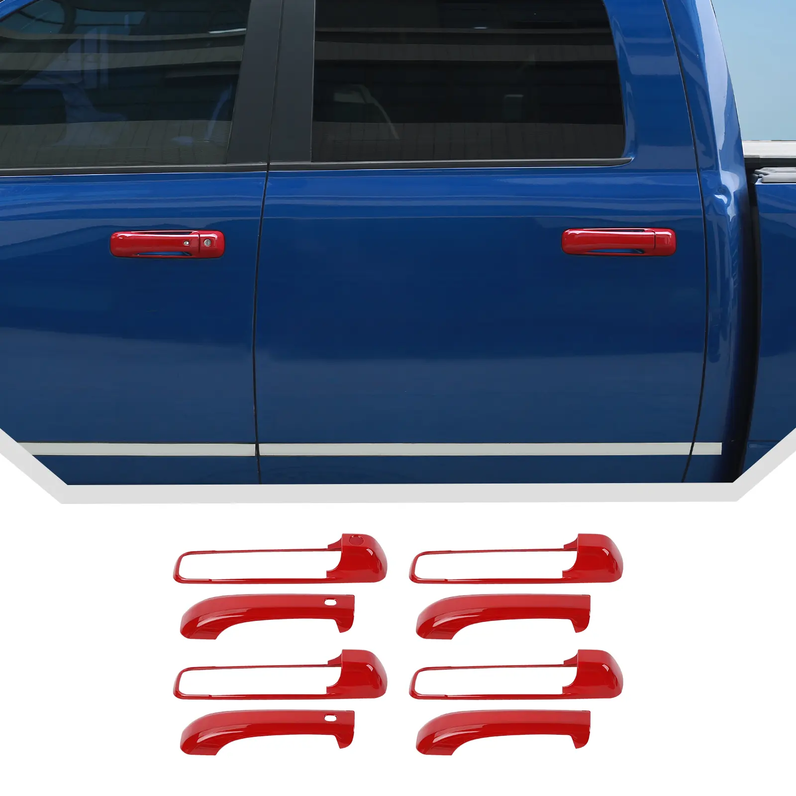 8-Item Set Carbon Fiber & Red ABS Exterior Door Handles Trim Cover for Dodge RAM 2009-2018, Self-Adhesive, High-Quality Durable Coating, Easy Installation, Automotive Truck Replacement Accessory, 8-Item/Set Exterior Door Handles Trim Cover