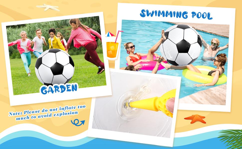 Fun Summer Beach Balls | Giant Inflatable Soccer Ball. Perfect for playing soccer on the playground, beach outings, and backyard fun. A great pool party decoration to add endless joy to your summer. Suitable for both indoor and outdoor use.