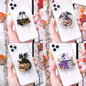 Mystical Dragon Book Stack Magsafe Phone Grip - Magnetic Pop Socket & Kickstand - Fantasy Phone Accessory Gift