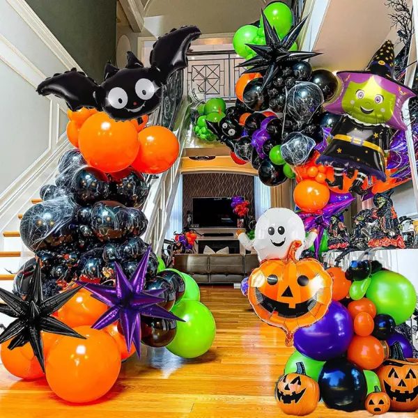 Halloween Balloon Garland Arch Kit 170PCS | Orange Black Purple Green Balloons, Spider Bat Pumpkin Foil Balloons, Spooky Halloween Party Decorations & Supplies