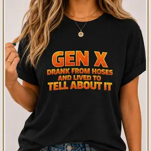 Men's Graphic T-Shirt, 100% Cotton Short Sleeve Crew Neck Tee, Gen X 'Drank From Hoses' Retro Humor Top